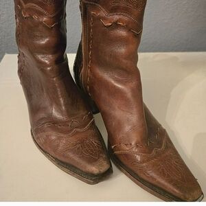 Brown Leather Western Ankle  Booties